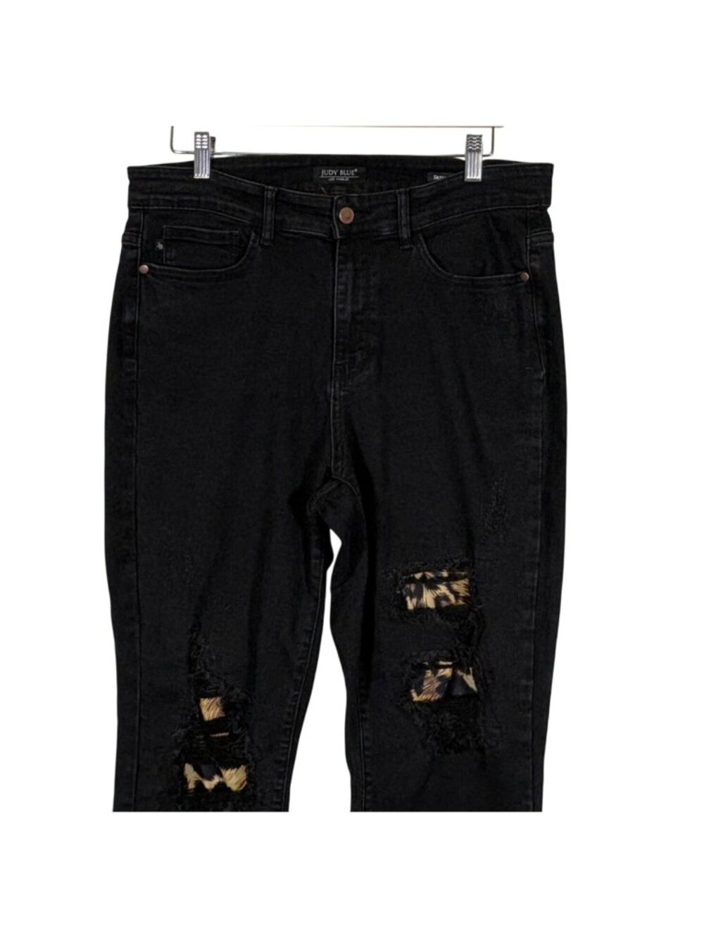 Judy Blue Mid Rise Distressed Leopard Patch Skinny Jeans Size 14W - Picture 4 of 10
